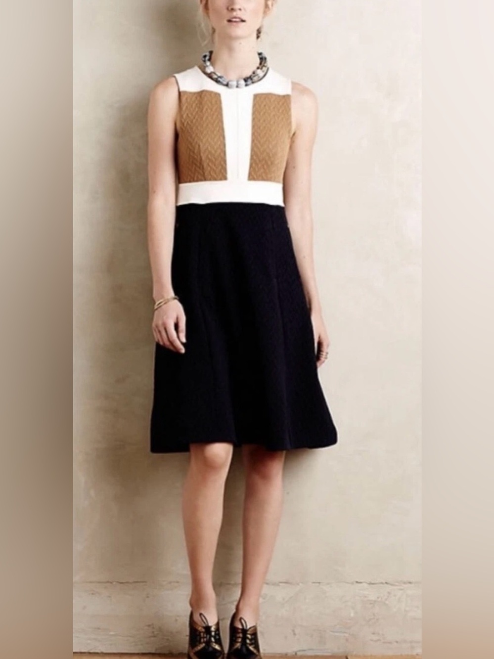 *As Is* Anthropologie Maeve Color Block Cable Knit Sweater Dress 6 Pockets